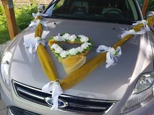 Autoschmuck Hochzeit Autogirlande Weiß Creme Gold Silber Dekoration Herz Neu