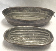 2 Frühe Kupfer verzinnte org. Backformen um 1800 - 30x21 u. 19x 12cm Gerillt