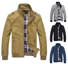 Herren Stehkragen Bomberjacke Vintage Fliegerjacke Übergangsjacke Pilotenjacke