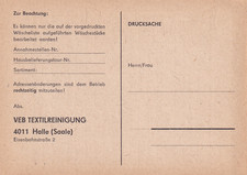 Postkarte, Halle Saale, VEB Textilreinigung, Eisenbahnstraße Blanko-Firmenkarte