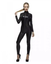 Schwarzer Kunstleder Catsuit