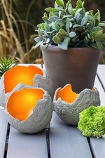 Beton DIY Lichtkugel innen gold Teelichthalter Windlicht Leuchtkugel ca. 12 cm