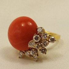 großer Korallen Brillant Ring