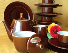 antikes Villeroy & Boch V&B à feu Luxembourg Braun Tee - Kaffeeservice 19 Teile