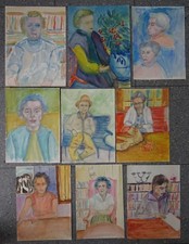 9 Zeichnungen Konvolut - Aquarell - Herren Portrait Frau sitzend Studie - 1969