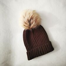 Strick Mütze XXL Echt Pelz Fell Bommel Waschbär Fuchs 