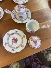 4 x Herend Kakao- Schokoladentasse Deckel Butterpfännchen Apponyi Purpur