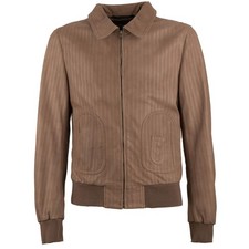 DOLCE & GABBANA Perforierte Leder Jacke Lederjacke mit Taschen Beige 48 US 38 M