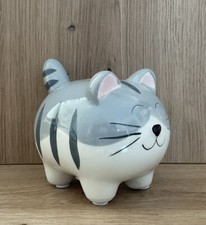 Spardose Sparschwein Cat Katze Keramik Grau & Weiß Baby Deko Geld Bank