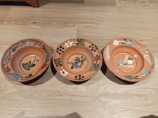 3x Terrakotta Keramik Schale Wandteller mit Handmalerei antik, Teller, roter Ton
