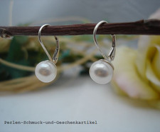 Ohrboutons Ohrhänger 925er Silber mit echten Perlen Weiß, Super Lüster, Geschenk