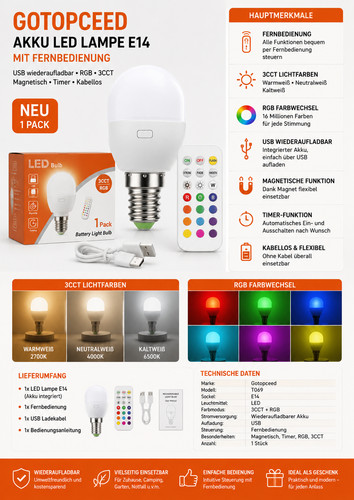 Gotopceed e14 akku led - akku, lampe