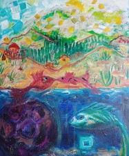 Ungewöhnliches Acrylbild ,eingearbeitet:Sand.Handgemalt vom Atelier HADASSA