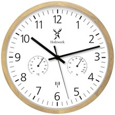 Holzwerk MEERSBURG (FUNK) Holz Wanduhr, 30 cm Hygro- & Thermometer Funkwanduhr