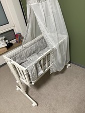 Wiege  Schaukelwiege Babywiege Holz Weiß Grau Bett Set Noah Buche  VitaliSpa