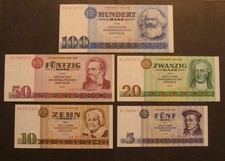 5 Geldscheine von DDR 5, 10