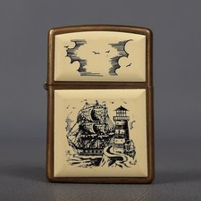 Feuerzeug Zippo Messing Nautik Schiff Faro Scrimshaw Sammlung Vintage 1932-1992