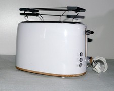 SC STH 900 A1 Designer Toaster Doppelschlitz 980W 6 Stufen Brotaufsatz Weiß Holz