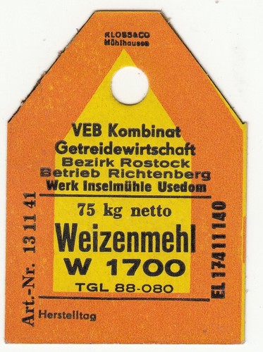 Ddr etikett anhänger mehlsack - ddr,