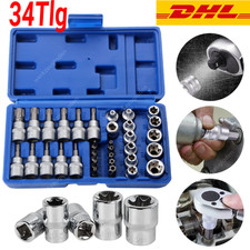 34-Tlg Steckschlüssel Satz Innentorx Außen Torx Vielzahn Nüsse Bits KFZ Werkzeug