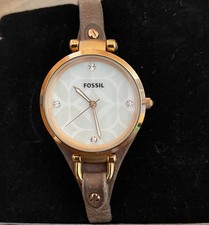 Fossil Damen Uhr analog , Georgia ES 3060, Lederarmband, Rośegold, neue Batterie