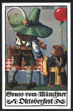 Künstler-AK Max Luber: Münchener Oktoberfest, Münchner Kindl mit Luftballon 191 