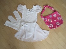 Ballettkleid Gr. 134/140 4 tlg Set Weiß Anzug Rock Tutu Tasche Strumpfhose w NEU