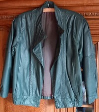 Lederjacke echt Damen MISS ASTOR Gr. M, grün, ca. 1985, mit Schulterpolster