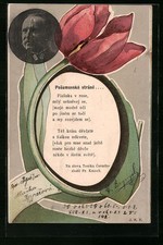 Ansichtskarte Komponist Fr. Kmoch, Portrait, Gedicht mit Blüte 