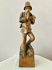 Vintage Holz geschnitzt Bergmann Statue Figur Rauchen Pfeife Axt Volkskunst 14"