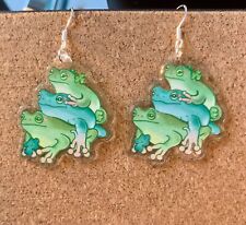 Handgemachte Frosch-Trio silberfarbene Ohrhänger Ohrringe Paar Modeschmuck