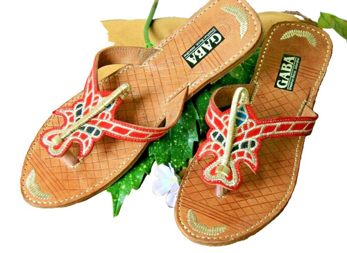 Pantolette bestickt rot gold - bestickt, rot-gold