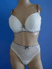 Set Push Up BH 80B & String Spitze Gr.M Weiß/Leo  Mit Leopard Rand Braun Neu