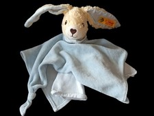 STEIFF Schmusetuch Kuscheltuch HASE HOPPEL blau Knopf im Ohr & Fahne Comforter