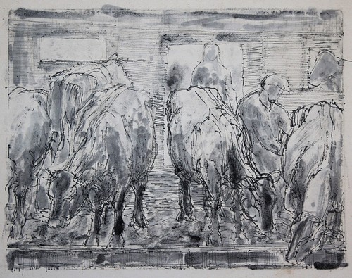 Aquarellierte radierung mit - radierung, ,