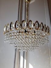 Gr. Kronleuchter Deckenlampe Deckenleuchte Kristall  Strass Messing Vintage