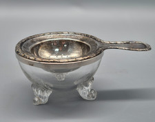 Silber Teesieb Abtropfschale aus Glas und Silber gebrauchter Fundzustand