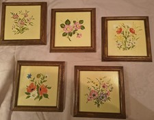 5 handgemalte Blumenbilder