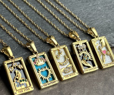 Tarotkarten Kette Edelstahl vergoldet spirituell Geschenk unisex Männer Frauen