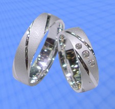 Trauringe , Eheringe mit 3 Steinen , Silber 925 , Gravur Gratis , J64-3