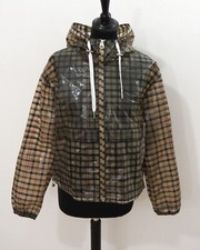 Vintage Damen Kurz Regenjacke Grösse XS Kapuze Folie transparent I671