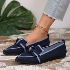 Klassische Flache Damen Schuhe Ballerinas Spitzem Zehe Gestrickte Abendschuhe