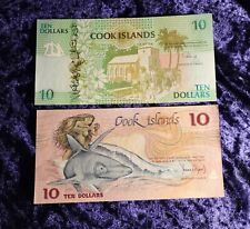 2 x Cook Islands Cookinseln 10 Dollars 1992 Jahr grün & rot Geldscheine Geld Lot