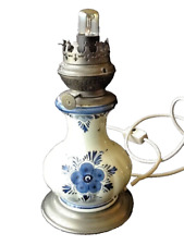 BSF Zinn Lampenfuß Leuchte ohne Schirm mit Keramikfuß Delfter Art handgemalt