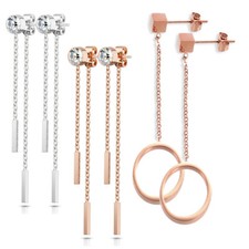 Ohr Stecker Edelstahl Ohrringe Zirkonia Ketten Ohrhänger Durchzieher Look Z526