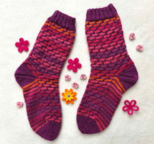 Stricksocken 4125 * 40 / 41 * Damen Frauen * pink orange * Handarbeit * Muster