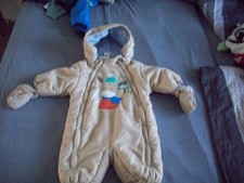 H&M Baby Overall Gr. 68 Schneeanzug Junge Blau Weiß Kariert innen Fleece #KARS