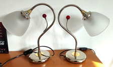 2 Tisch-Leuchten silber gold Dekor Metall Glas Schirm Schalter Nachttisch Lampe