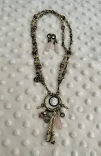 Halskette / Ohrringe / Exoal / Echte Steine / Rosenquarz / Messing / Verstellbar