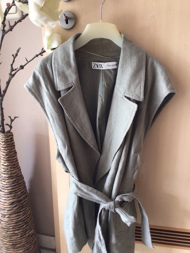 Zara leinen weste khaki l - weste,